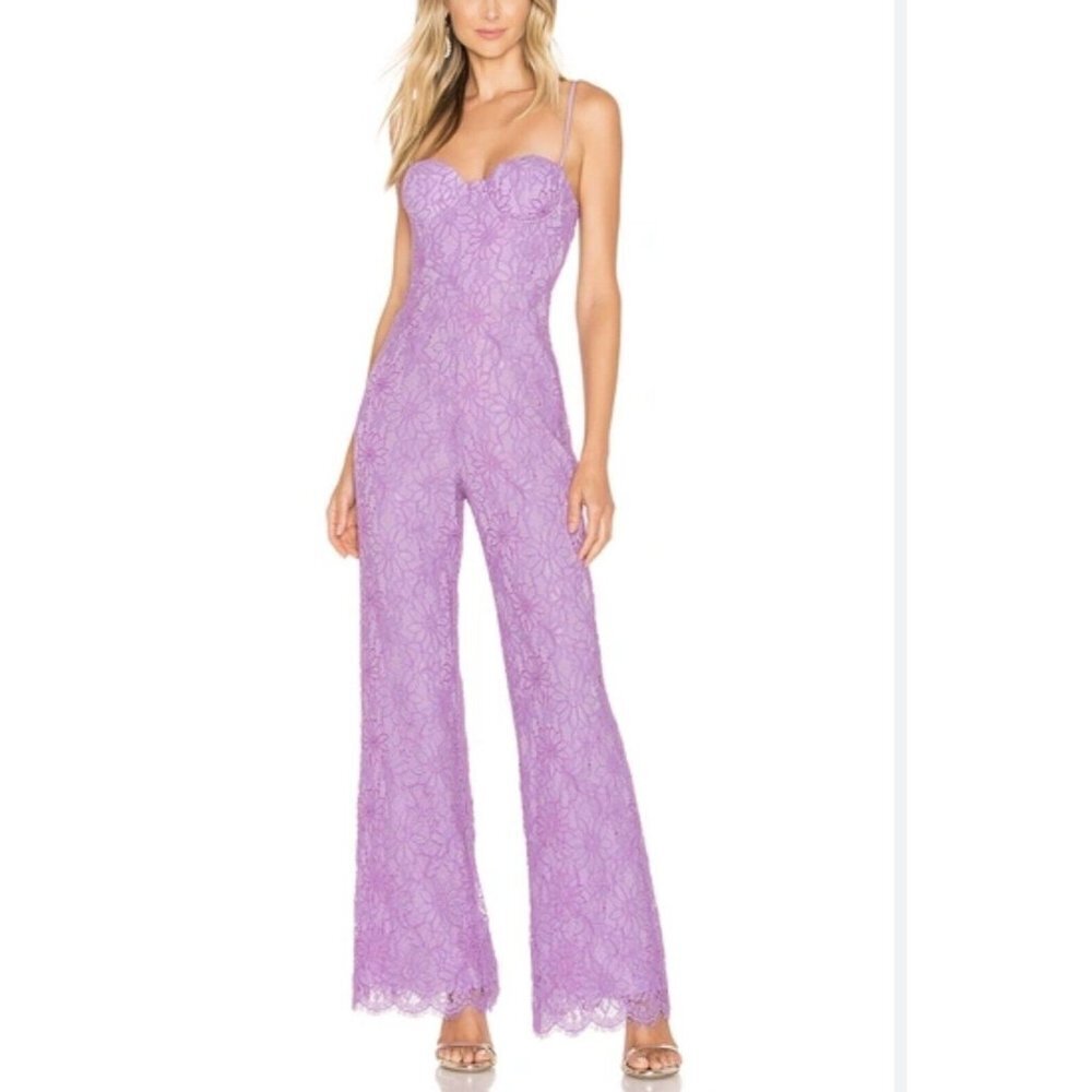 NBD Naven Allie Jumpsuit Size M Lace Wide Leg Flare Lilac Purple New